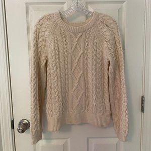 Chunky cable crew neck knit sweater in off white